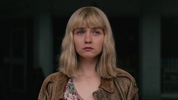 Movie still from “The End of the F***ing World” (2017), directed by Jonathan Entwistle – A person wearing a jacket; Close Up shot, Low angle