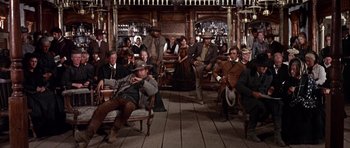 Movie still from “Once Upon a Time in the West” (1968), directed by Sergio Leone – Wide shot, Low angle