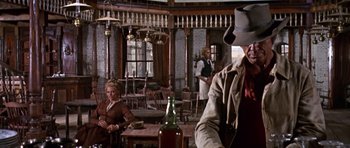 Movie still from “Once Upon a Time in the West” (1968), directed by Sergio Leone – Wide shot, Low angle