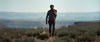 Movie still from “Once Upon a Time in the West” (1968), directed by Sergio Leone – Wide shot, Low angle