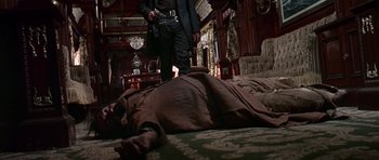 Movie still from “Once Upon a Time in the West” (1968), directed by Sergio Leone – Wide shot, Low angle