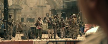 Movie still from “The Expendables 3” (2014), directed by Patrick Hughes – Wide shot, Low angle