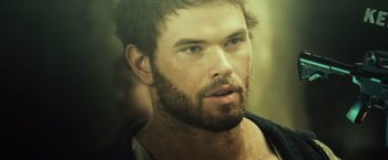 Movie still from “The Expendables 3” (2014), directed by Patrick Hughes – A person with a beard; Close Up shot, Low angle