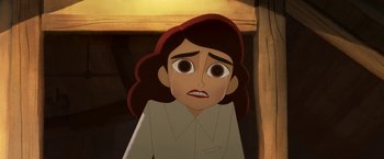 Movie still from “My Father's Dragon” (2022), directed by Nora Twomey – An animated woman with a sad look on her face; Close Up shot, High angle