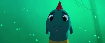 Movie still from “My Father's Dragon” (2022), directed by Nora Twomey – The head and face of a cartoon character; Close Up shot, High angle