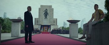 Movie still from “The Gray Man” (2022), directed by Joe Russo – Wide shot, Low angle