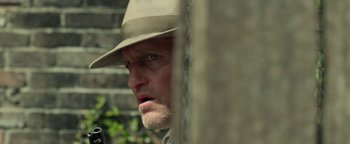 Movie still from “The Highwaymen” (2019), directed by John Lee Hancock – A person wearing a hat; Close Up shot, Over the shoulder angle