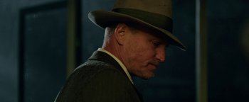 Movie still from “The Highwaymen” (2019), directed by John Lee Hancock – A person wearing a hat; Close Up shot, Low angle