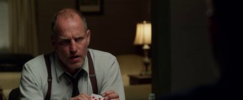 Movie still from “The Highwaymen” (2019), directed by John Lee Hancock – A man sitting at a table with a cup of coffee; Close Up shot, Over the shoulder angle