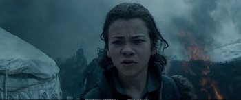 Movie still from “The Huntsman: Winter's War” (2016), directed by Cedric Nicolas-Troyan – A young person's face in the fog; Close Up shot, Low angle