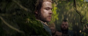 Movie still from “The Huntsman: Winter's War” (2016), directed by Cedric Nicolas-Troyan – A person with a beard; Close Up shot, Over the shoulder angle