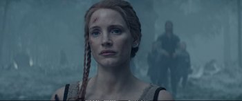 Movie still from “The Huntsman: Winter's War” (2016), directed by Cedric Nicolas-Troyan – A person with a braid; Close Up shot, Low angle