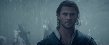 Movie still from “The Huntsman: Winter's War” (2016), directed by Cedric Nicolas-Troyan – A person with long hair; Close Up shot, Over the shoulder angle