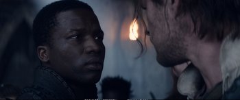 Movie still from “The Huntsman: Winter's War” (2016), directed by Cedric Nicolas-Troyan – A man and a woman face to face in a room; Close Up shot, Over the shoulder angle