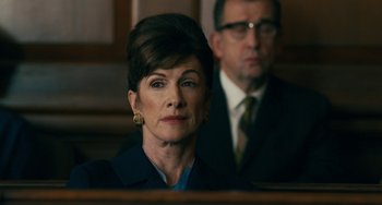 Movie still from “The Irishman” (2019), directed by Martin Scorsese – A person sitting in a court room; Close Up shot, Low angle