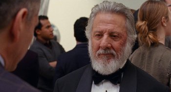Movie still from “The Meyerowitz Stories” (2017), directed by Noah Baumbach – An older man in a tuxedo with a white beard; Close Up shot, Low angle