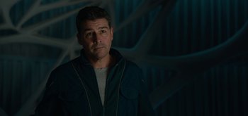 Movie still from “The Midnight Sky” (2020), directed by George Clooney – A person wearing a jacket; Close Up shot, Over the shoulder angle