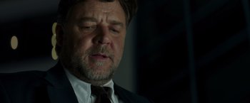 Movie still from “The Nice Guys” (2016), directed by Shane Black – A person wearing a suit and tie; Close Up shot, Low angle