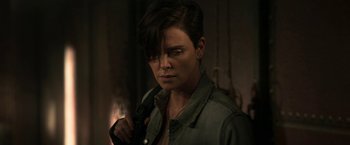 Movie still from “The Old Guard” (2020), directed by Gina Prince-Bythewood – Close Up shot, Over the shoulder angle