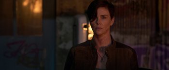 Movie still from “The Old Guard” (2020), directed by Gina Prince-Bythewood – Close Up shot, Over the shoulder angle