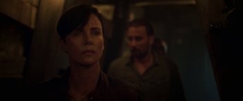 Movie still from “The Old Guard” (2020), directed by Gina Prince-Bythewood – Close Up shot, Over the shoulder angle