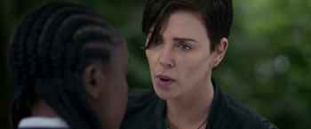 Movie still from “The Old Guard” (2020), directed by Gina Prince-Bythewood – Close Up shot, Over the shoulder angle