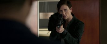 Movie still from “The Old Guard” (2020), directed by Gina Prince-Bythewood – Medium shot, Over the shoulder angle