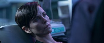 Movie still from “The Old Guard” (2020), directed by Gina Prince-Bythewood – Close Up shot, Over the shoulder angle