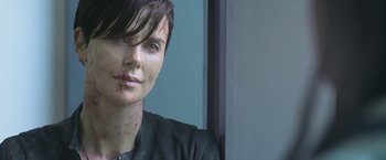 Movie still from “The Old Guard” (2020), directed by Gina Prince-Bythewood – Close Up shot, Over the shoulder angle