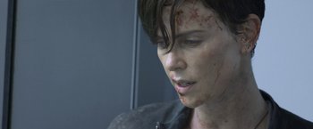 Movie still from “The Old Guard” (2020), directed by Gina Prince-Bythewood – Close Up shot, Over the shoulder angle