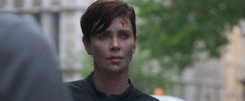 Movie still from “The Old Guard” (2020), directed by Gina Prince-Bythewood – Close Up shot, Over the shoulder angle