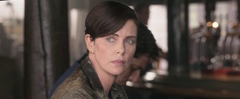 Movie still from “The Old Guard” (2020), directed by Gina Prince-Bythewood – Close Up shot, Over the shoulder angle