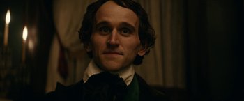 Movie still from “The Pale Blue Eye” (2022), directed by Scott Cooper – A wax figure of a man with dark hair; Close Up shot, Low angle