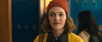 Movie still from “The Prom” (2020), directed by Ryan Murphy – A person wearing a hat; Close Up shot, Over the shoulder angle