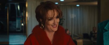 Movie still from “The Prom” (2020), directed by Ryan Murphy – A person wearing a red jacket; Close Up shot, Over the shoulder angle