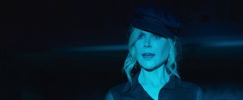 Movie still from “The Prom” (2020), directed by Ryan Murphy – A person wearing a hat; Close Up shot, Over the shoulder angle
