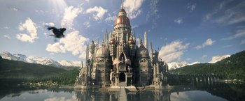 Movie still from “The Sandman” (2022), created by Neil Gaiman – A large building with many domes on the top of it; Extreme Wide shot, Low angle
