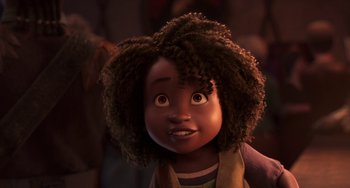 Movie still from “The Sea Beast” (2022), directed by Chris Williams – A child's face in a movie scene; Close Up shot, Over the shoulder angle