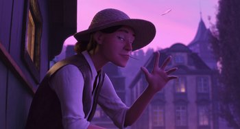 Movie still from “The Sea Beast” (2022), directed by Chris Williams – A man with a hat is smoking a cigarette; Medium shot, Low angle