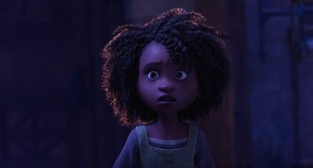 Movie still from “The Sea Beast” (2022), directed by Chris Williams – A doll with a surprised look on its face; Close Up shot, Over the shoulder angle