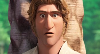 Movie still from “The Sea Beast” (2022), directed by Chris Williams – A man's face with a surprised look on his face; Close Up shot, Low angle