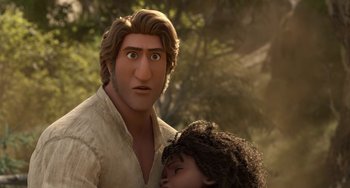 Movie still from “The Sea Beast” (2022), directed by Chris Williams – A man and a woman are standing next to each other; Close Up shot, Over the shoulder angle