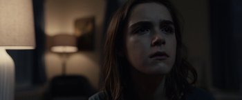 Movie still from “The Silence” (2019), directed by John R. Leonetti – A young girl is looking into the distance; Close Up shot, Over the shoulder angle