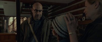 Movie still from “The Silence” (2019), directed by John R. Leonetti – A man and a woman are looking at each other; Medium shot, Over the shoulder angle