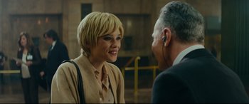 Movie still from “The Vault” (2021), directed by Jaume Balagueró – A man and a woman talking to each other; Close Up shot, Over the shoulder angle