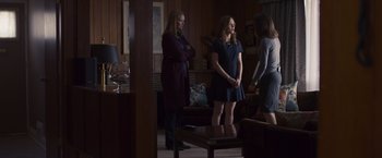 Movie still from “Room” (2015), directed by Lenny Abrahamson – A group of people standing in a room; Wide shot, Over the shoulder angle