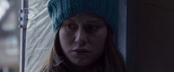 Movie still from “Room” (2015), directed by Lenny Abrahamson – A person wearing a blue hat; Close Up shot, Low angle