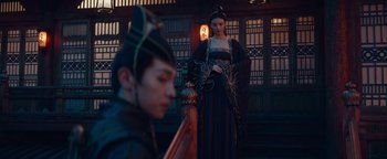 Movie still from “The Yin-Yang Master: Dream of Eternity” (2020), directed by Jingming Guo – A man and a woman dressed in traditional chinese clothing; Medium shot, Over the shoulder angle