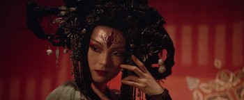 Movie still from “The Yin-Yang Master: Dream of Eternity” (2020), directed by Jingming Guo – A woman in a black and white dress with long black hair; Close Up shot, Low angle