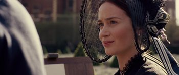 Movie still from “The Young Victoria” (2009), directed by Jean-Marc Vallée – A person wearing a hat; Close Up shot, Over the shoulder angle